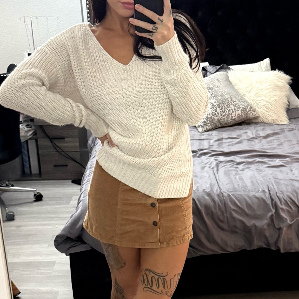 a.n.a Cream Knit V-Neck Sweater